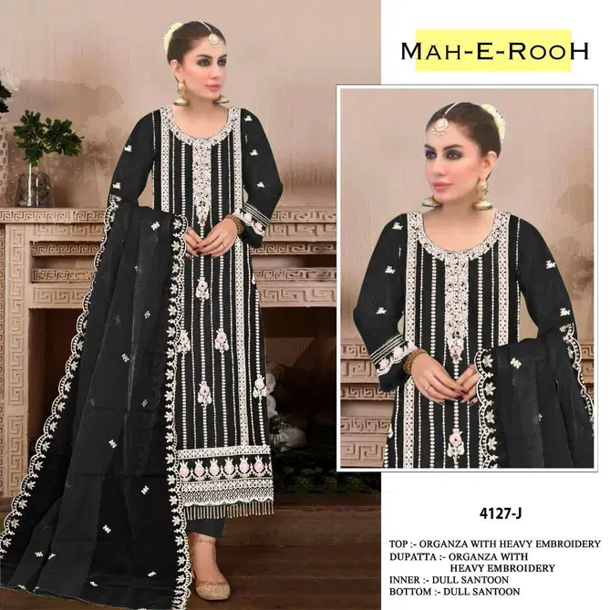 Mah E Rooh 4127 Embroidery Organza Pakistani Suits Wholesale Market
